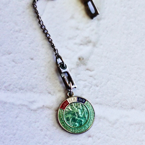 RRL Sterling Silver Saint Christopher Medal Vintage Enamel WW2 J Hook Chain - Picture 9 of 9